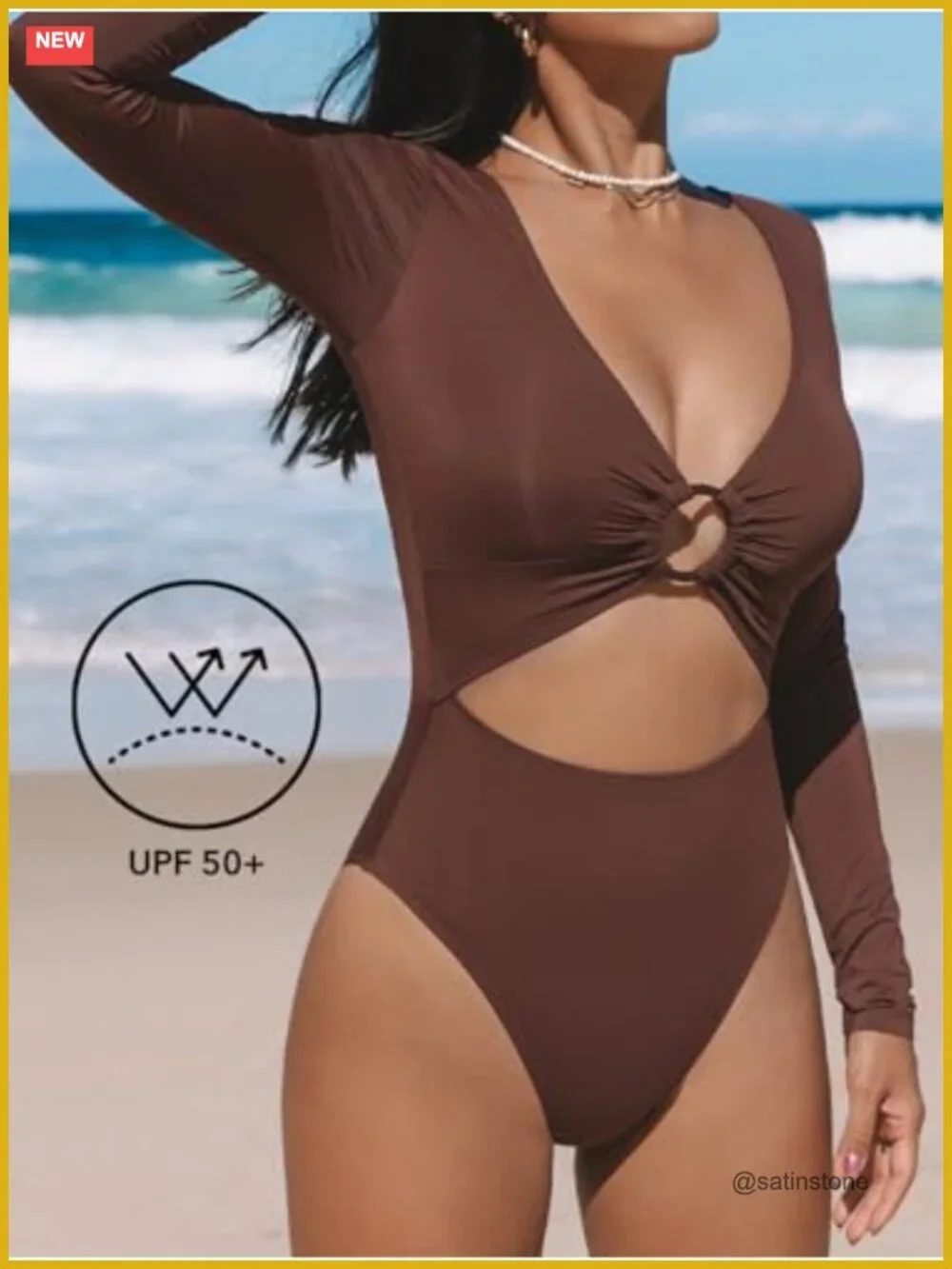 Long Sleeve UPF 50+ Rash Guard One Piece Swimsuit with Cutout